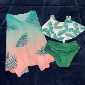 Mia Belle Girls 4T/5Y Hunter Green and White bathing suit w/coverup!